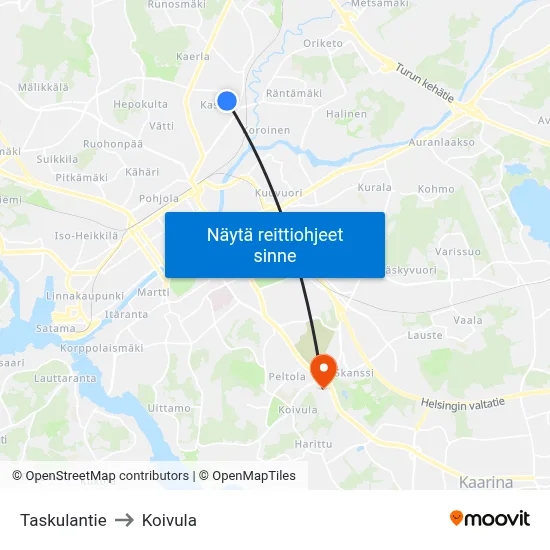 Taskulantie to Koivula map