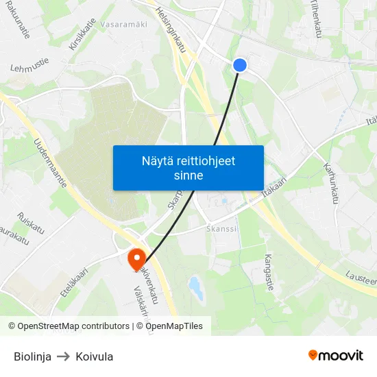 Biolinja to Koivula map