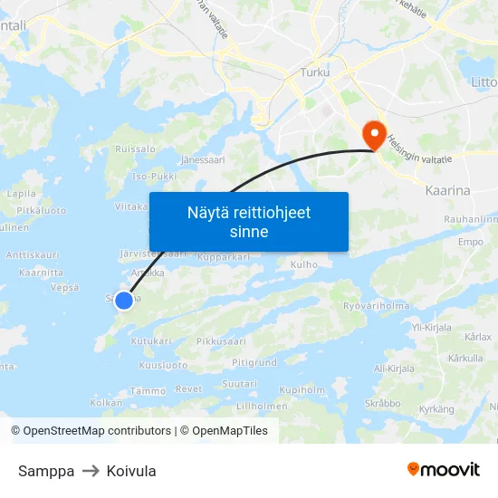 Samppa to Koivula map