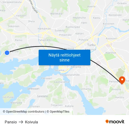 Pansio to Koivula map
