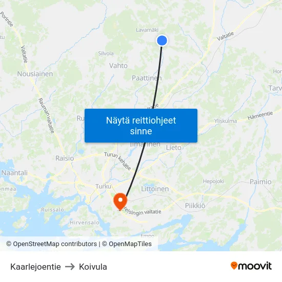 Kaarlejoentie to Koivula map