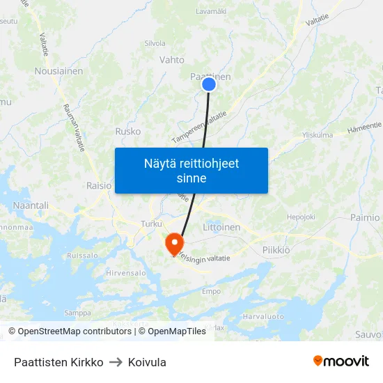 Paattisten Kirkko to Koivula map