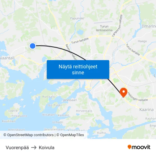 Vuorenpää to Koivula map