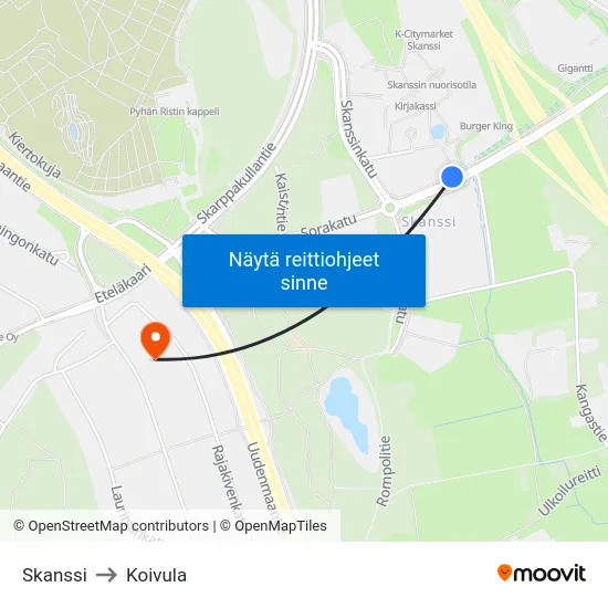 Skanssi to Koivula map