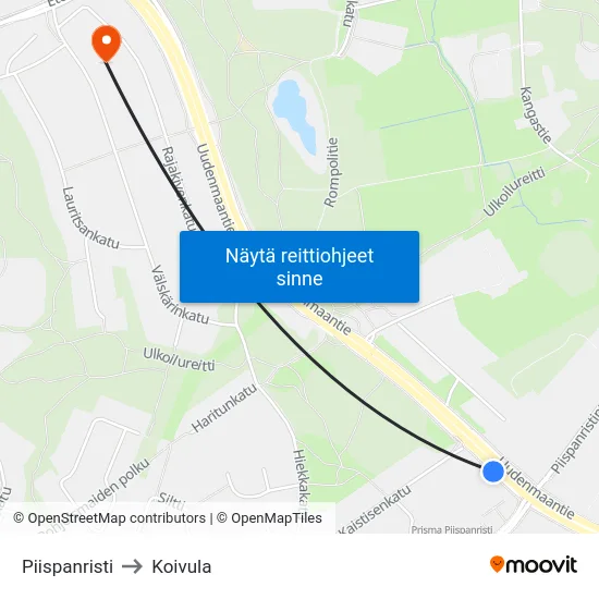 Piispanristi [Prisma] to Koivula map