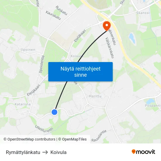 Rymättylänkatu to Koivula map