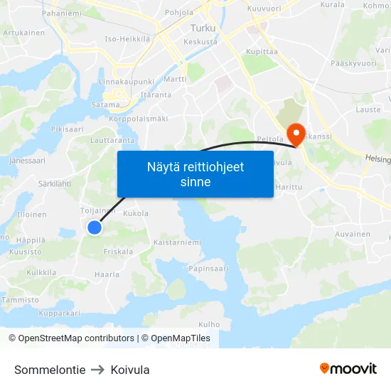 Sommelontie to Koivula map