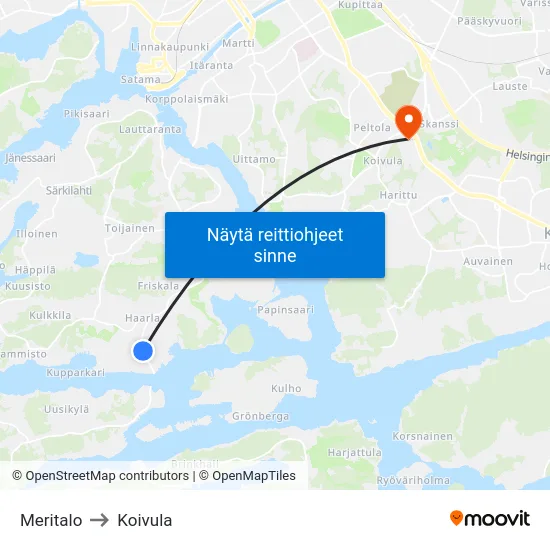 Meritalo to Koivula map