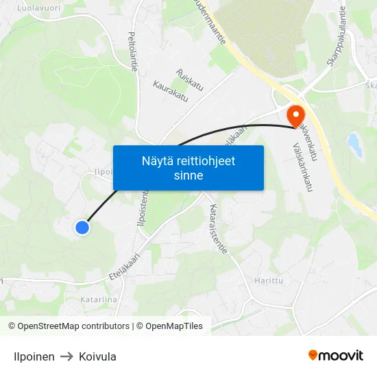 Ilpoinen to Koivula map