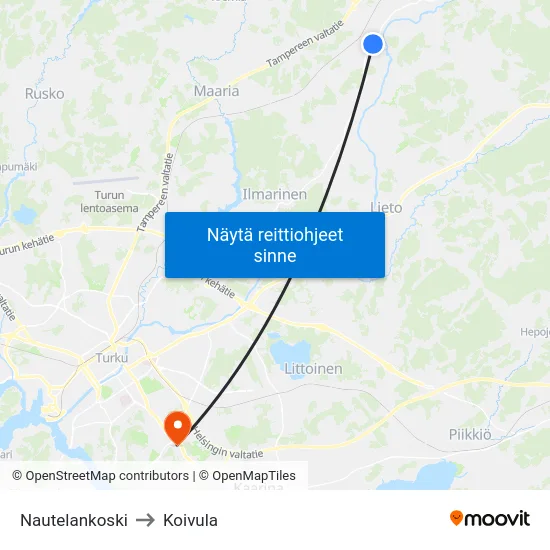 Nautelankoski to Koivula map