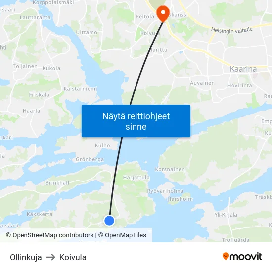 Ollinkuja to Koivula map