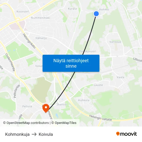 Kohmonkuja to Koivula map