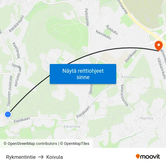 Rykmentintie to Koivula map