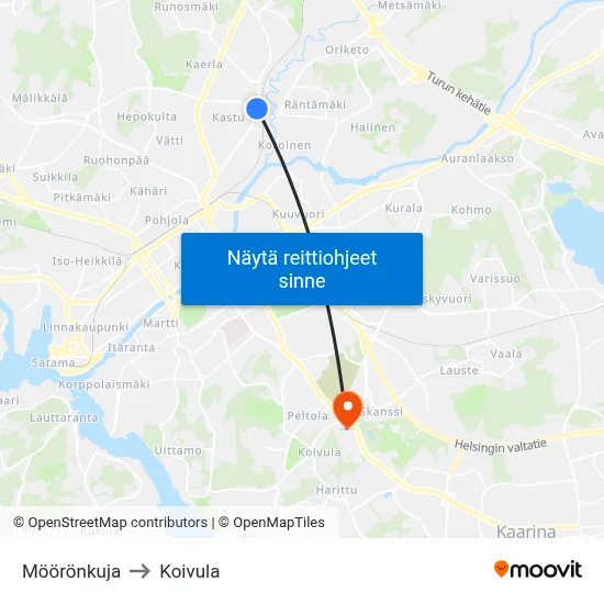 Möörönkuja to Koivula map