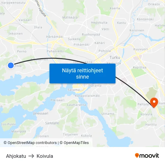 Ahjokatu to Koivula map