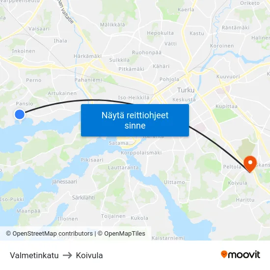 Valmetinkatu to Koivula map