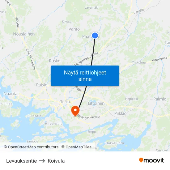 Levauksentie to Koivula map