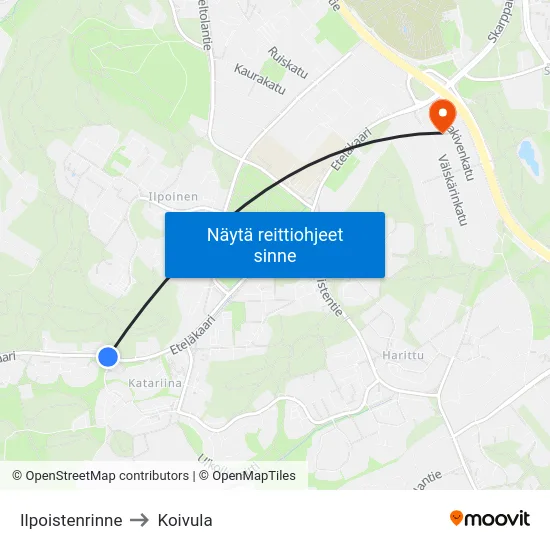 Ilpoistenrinne to Koivula map