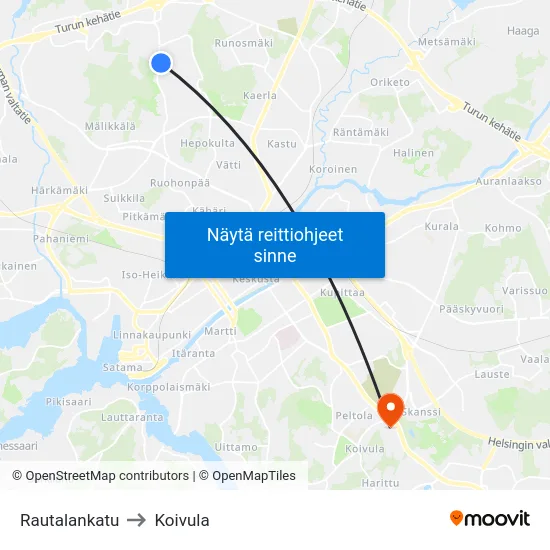 Rautalankatu to Koivula map