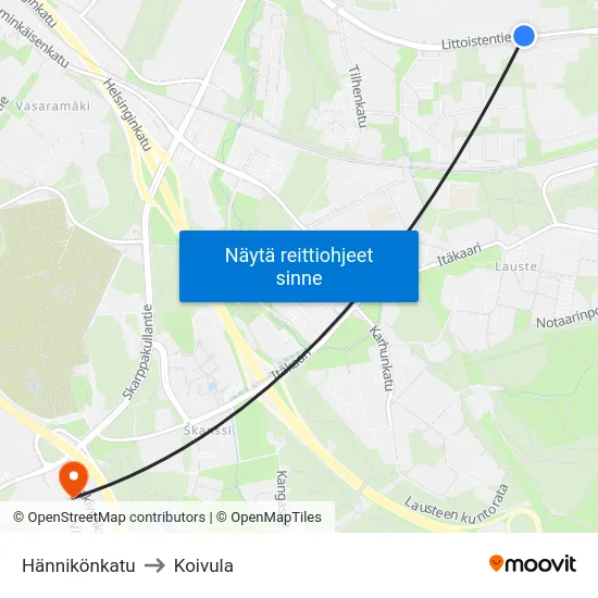 Hännikönkatu to Koivula map