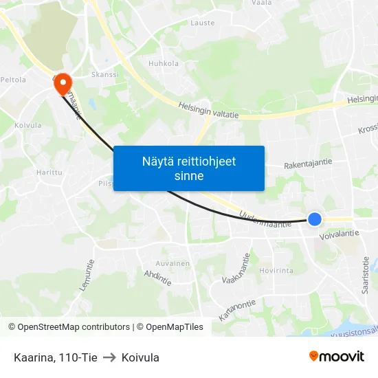 Kaarina, 110-Tie to Koivula map