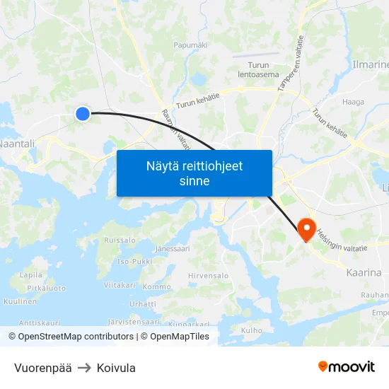 Vuorenpää to Koivula map