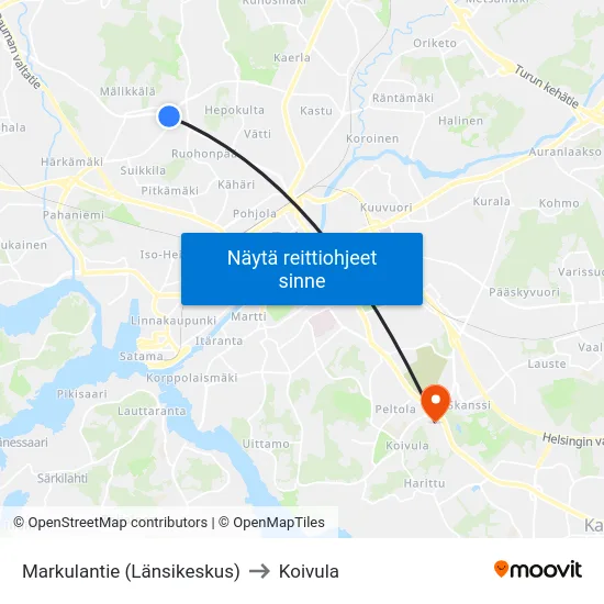 Markulantie [Länsikeskus] to Koivula map