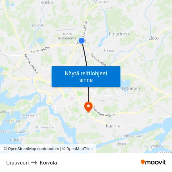 Urusvuori to Koivula map