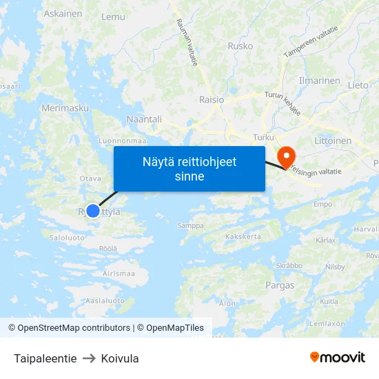 Taipaleentie to Koivula map