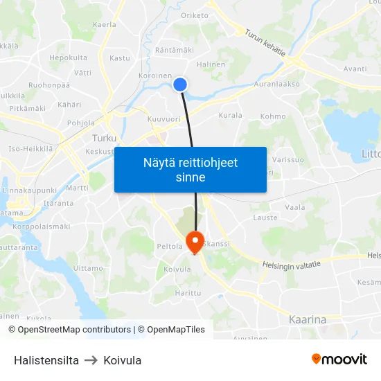 Halistensilta to Koivula map