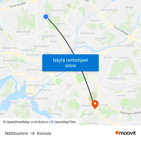 Nättinummi to Koivula map