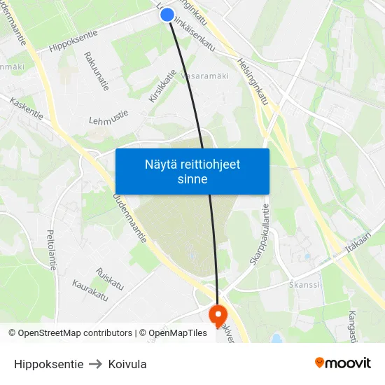 Hippoksentie to Koivula map
