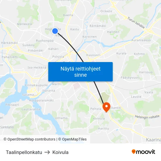 Taalinpellonkatu to Koivula map
