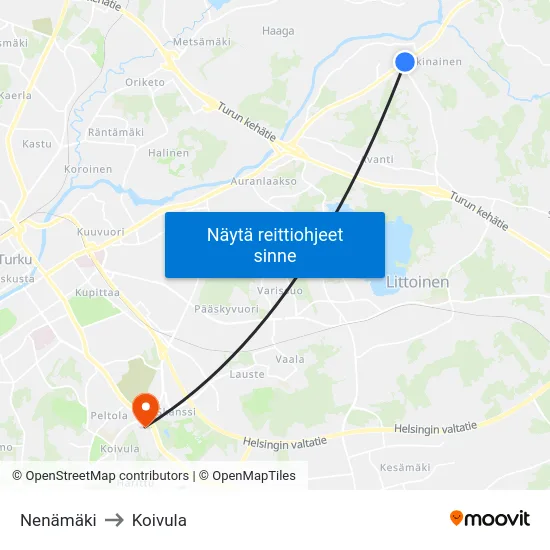 Nenämäki to Koivula map