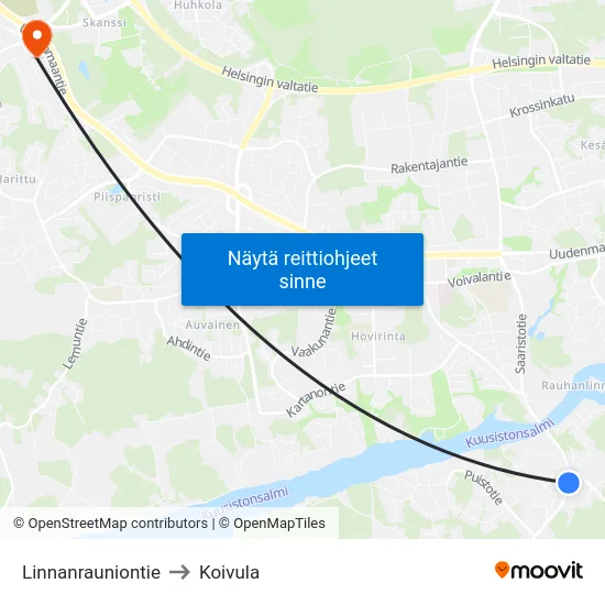 Linnanrauniontie to Koivula map
