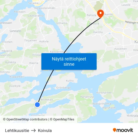 Lehtikuusitie to Koivula map