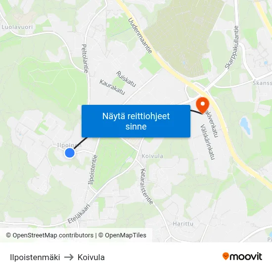 Ilpoistenmäki to Koivula map