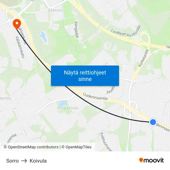 Sorro to Koivula map