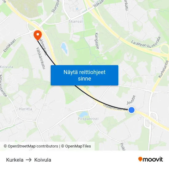 Kurkela to Koivula map