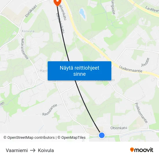Vaarniemi to Koivula map