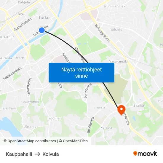Kauppahalli to Koivula map