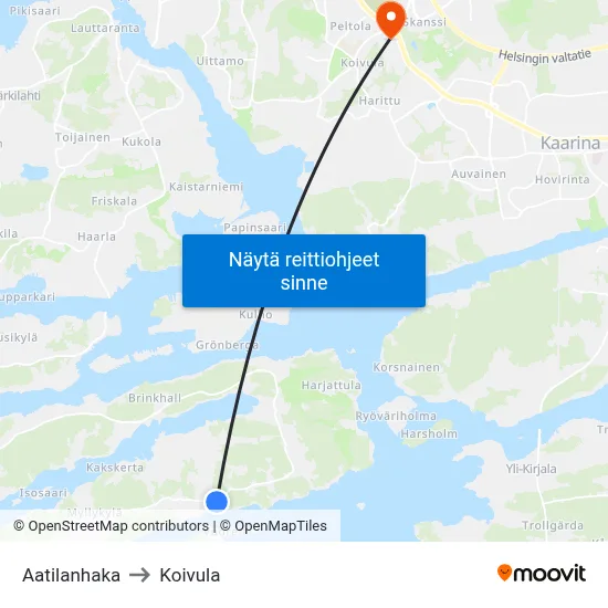 Aatilanhaka to Koivula map