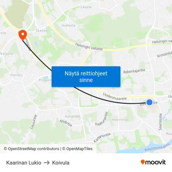 Kaarinan Lukio to Koivula map