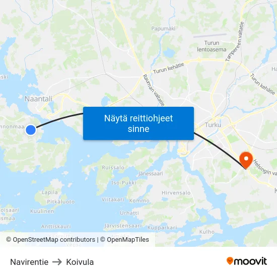 Navirentie to Koivula map