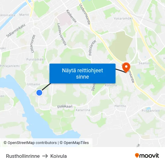 Rusthollinrinne to Koivula map