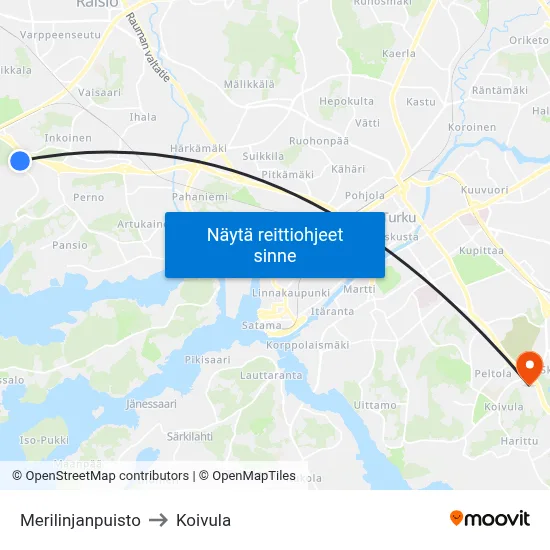Merilinjanpuisto to Koivula map