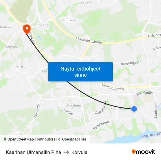 Kaarinan Uimahallin Piha to Koivula map