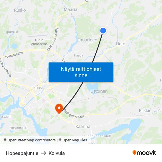 Hopeapajuntie to Koivula map