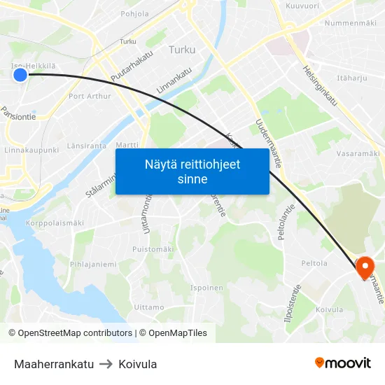 Maaherrankatu to Koivula map