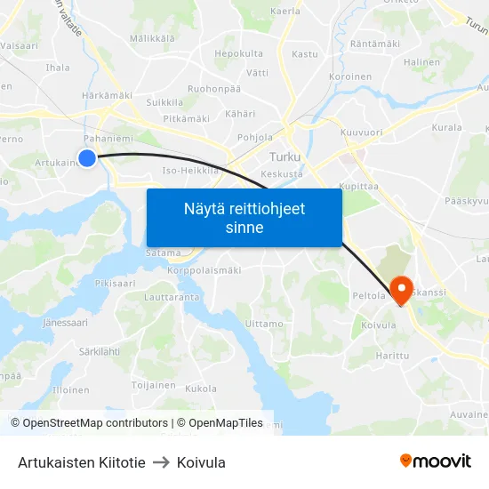 Artukaisten Kiitotie to Koivula map